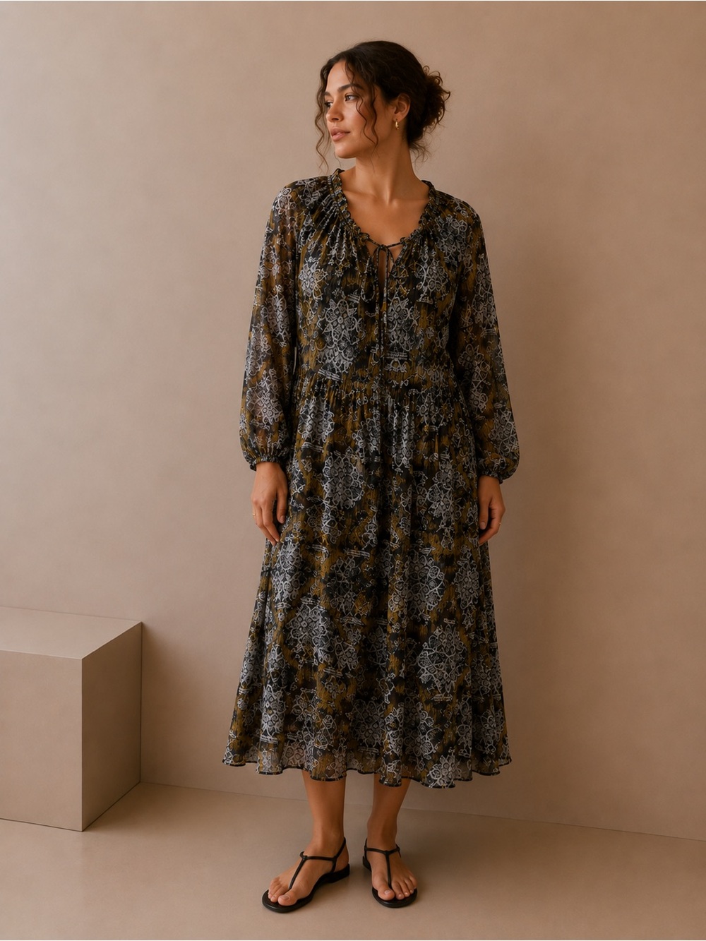 Sundance 100% Silk Boho Peasant Dress Size Large